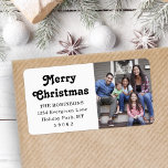 Any Text Christmas Photo Retro Return Address Label<br><div class="desc">Add an elegant finishing touch to holiday card envelopes with custom photo black and white return address labels. The picture and all text on this template are simple to personalise with any wording, such as Merry Christmas, Happy Holidays, Seasons Greetings, or Happy New Year. As an option, change the greeting...</div>