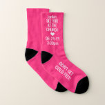 Any Text COLD FEET Funny Bridal Pink & Black Socks<br><div class="desc">Make sure the bride makes it on time to the wedding with some funny "don't get cold feet" customised name socks. All wording is simple to personalise and can be different or the same on each sock. The modern pink, black and white design template features elegant minimalist typography with cute...</div>