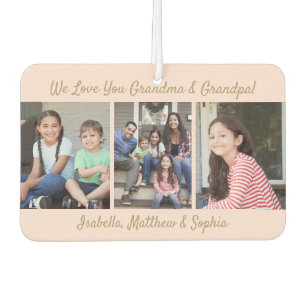 Any Text Family 4 Photo Collage Blush Pink & Gold Car Air Freshener