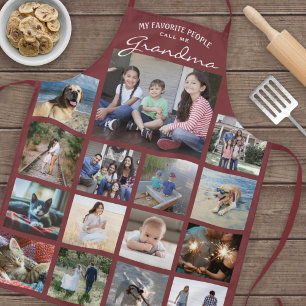 Any Text Family Photo Collage Grandma Burgundy Red Apron