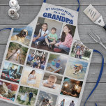 Any Text Family Photo Collage Grandpa Blue & Grey Apron<br><div class="desc">Celebrate the simple joys of family and grandkids with an elegant custom photo collage blue and grey apron. Pictures and all text are simple to customise. Quote that reads "My Favourite People Call Me Grandpa" can be personalised for Papa, Pop-pop, Paw-paw, Grandad, Grampa, Big Daddy, etc. (IMAGE PLACEMENT TIP: An...</div>