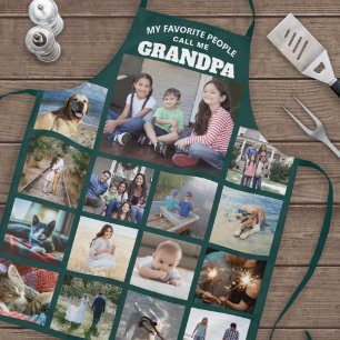 Any Text Family Photo Collage Grandpa Green White Apron