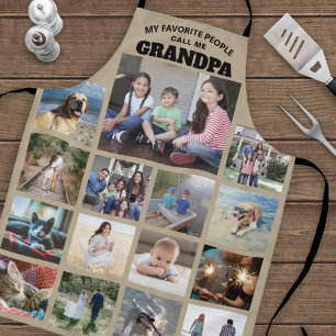 Any Text Family Photo Collage Grandpa Khaki Beige Apron