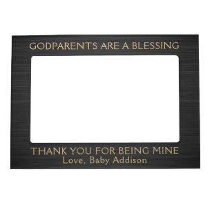 Any Text Godparents Thank You Picture Black & Gold Magnetic Frame