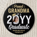 Any Text & Graduate Photo Proud Grandma Black Gold 7.5 Cm Round Badge<br><div class="desc">Show your pride for the graduate with a stylish personalized photo graduation button. (IMAGE PLACEMENT TIP: An easy way to center a photo exactly how you want is to crop it before uploading to the Zazzle website.) Picture and all text on this template are simple to customize including "Proud Grandma."...</div>