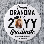 Any Text Graduate Photo Proud Grandma Black White 7.5 Cm Round Badge<br><div class="desc">Show your pride for the graduate with a stylish personalized photo graduation button. (IMAGE PLACEMENT TIP: An easy way to center a photo exactly how you want is to crop it before uploading to the Zazzle website.) Picture and all text on this template are simple to customize including "Proud Grandma."...</div>