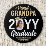 Any Text & Graduate Photo Proud Grandpa Black Gold 7.5 Cm Round Badge<br><div class="desc">Show your pride for the graduate with a stylish personalized photo graduation button. (IMAGE PLACEMENT TIP: An easy way to center a photo exactly how you want is to crop it before uploading to the Zazzle website.) Picture and all text on this template are simple to customize including "Proud Grandpa."...</div>