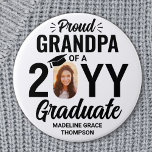 Any Text Graduate Photo Proud Grandpa Black White 7.5 Cm Round Badge<br><div class="desc">Show your pride for the graduate with a stylish personalised photo graduation button. (IMAGE PLACEMENT TIP: An easy way to centre a photo exactly how you want is to crop it before uploading to the Zazzle website.) Picture and all text on this template are simple to customise including "Proud Grandpa."...</div>