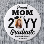 Any Text & Graduate Photo Proud Mum Black & White 7.5 Cm Round Badge<br><div class="desc">Show your pride for the graduate with a stylish personalised photo graduation button. (IMAGE PLACEMENT TIP: An easy way to centre a photo exactly how you want is to crop it before uploading to the Zazzle website.) Picture and all text on this template are simple to customise including "Proud Mum."...</div>