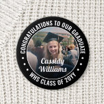 Any Text Graduation Photo Congrats Black and White 6 Cm Round Badge<br><div class="desc">Say congratulations and show your pride for the graduate with cool customised photo buttons / badges. (IMAGE PLACEMENT TIP: An easy way to centre a photo exactly how you want is to crop it before uploading to the Zazzle website.) All text is simple to personalise with name, class year, school,...</div>
