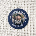 Any Text Graduation Photo Congrats Navy Blue White 3 Cm Round Badge<br><div class="desc">Say congratulations and show your pride for the graduate with cool customised photo buttons / badges. (IMAGE PLACEMENT TIP: An easy way to centre a photo exactly how you want is to crop it before uploading to the Zazzle website.) All text is simple to personalise with name, class year, school,...</div>