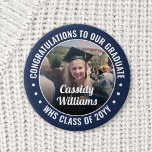 Any Text Graduation Photo Congrats Navy Blue White 6 Cm Round Badge<br><div class="desc">Say congratulations and show your pride for the graduate with cool customised photo buttons / badges. (IMAGE PLACEMENT TIP: An easy way to centre a photo exactly how you want is to crop it before uploading to the Zazzle website.) All text is simple to personalise with name, class year, school,...</div>