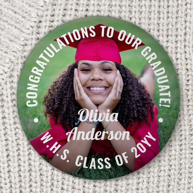 Any Text Graduation Photo Congratulations Modern 7.5 Cm Round Badge (Creator Uploaded)