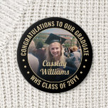 Any Text Graduation Photo Elegant Black and Gold 6 Cm Round Badge<br><div class="desc">Say congratulations and show your pride for the graduate with cool customized photo buttons / badges. (IMAGE PLACEMENT TIP: An easy way to center a photo exactly how you want is to crop it before uploading to the Zazzle website.) All text is simple to personalize with name, class year, school,...</div>