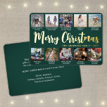 Any Text Green 10 Photo Collage Christmas Script Foil Holiday Card<br><div class="desc">Send stylish joyful greetings and share 10 of your favourite pictures with a custom photo collage green and gold foil holiday card. All text on this template is simple to personalise to include any wording, such as Merry Christmas, Happy Holidays, Seasons Greetings, New Year Cheers etc. (IMAGE PLACEMENT TIP: An...</div>