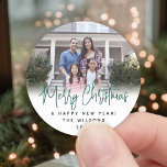 Any Text Green Script Typography Modern Photo Classic Round Sticker<br><div class="desc">Add a stylish finishing touch to Christmas gifts, holiday cards and party favours with modern custom photo round stickers / envelope seals. The picture and all text on this template are simple to personalise with any wording, such as Merry Christmas, Happy Holidays, Seasons Greetings, or Happy New Year. As an...</div>