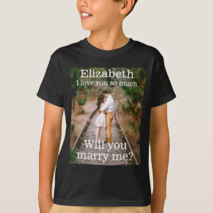 Any Text Marriage Proposal Photo Marry Me Black T T-Shirt