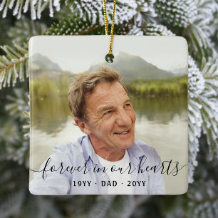 Any Text Memorial 2 Photo Simple Black Script Ceramic Ornament