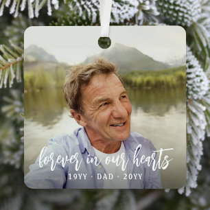 Any Text Memorial 2 Photo Simple White Script Metal Tree Decoration