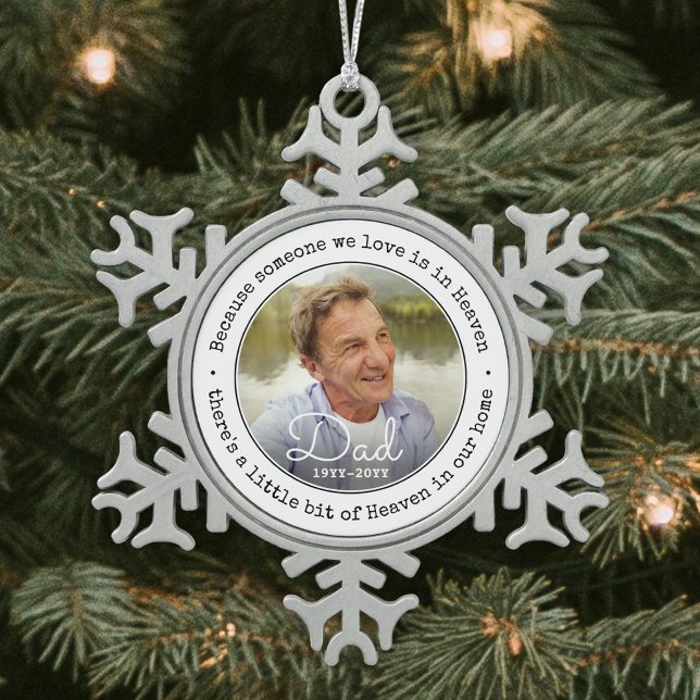 Any Text Memorial Photo Someone in Heaven Simple Snowflake Pewter Christmas Ornament (Creator Uploaded)