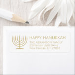 Any Text Menorah Gold Hanukkah Return Address<br><div class="desc">Add the perfect Hanukkah card finishing touch with these elegant white and gold return address labels. The gold is non-metallic printed colour,  not foil. All text can easily be customised with any greeting,  name,  and address. Design features a simple menorah with lit candles and chic modern typography. Happy Hanukkah!</div>