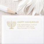 Any Text Menorah Gold Hanukkah Return Address<br><div class="desc">Add the perfect Hanukkah card finishing touch with these elegant white and gold return address labels. The gold is non-metallic printed colour,  not foil. All text can easily be customised with any greeting,  name,  and address. Design features a simple menorah with lit candles and chic modern typography. Happy Hanukkah!</div>