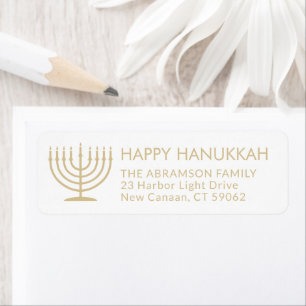 Any Text Menorah Gold Hanukkah Return Address