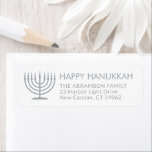Any Text Menorah White Hanukkah Return Address<br><div class="desc">Add the perfect Hanukkah card finishing touch with these elegant white and grey return address labels. All text can easily be customised with any greeting,  name,  and address. Design features a simple menorah with lit candles and chic modern typography. Happy Hanukkah!</div>