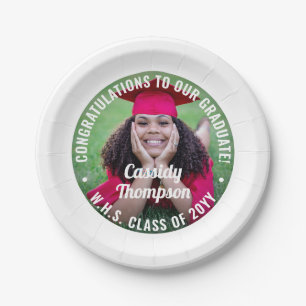 Any Text Modern Photo Simple Elegant Graduation Paper Plate