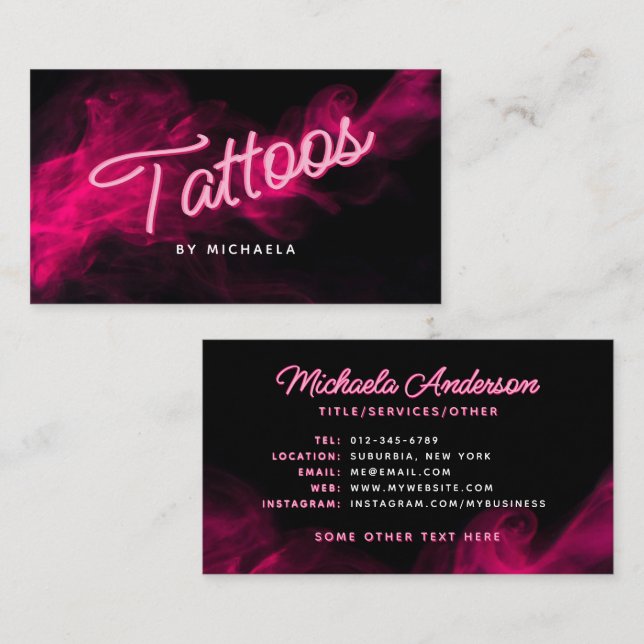 *ANY TEXT* Modern Pink Neon & Smoke Brow Shaping B Business Card (Front/Back)