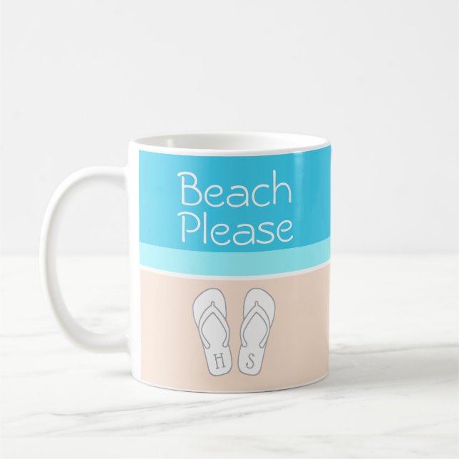 Any Text Monogram Beach Please Cute Modern Funny Coffee Mug (Left)