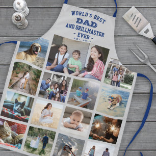 Any Text Photo Collage Best Dad Grey Blue Grilling Apron