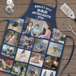 Any Text Photo Collage Best Dad Grill Master Blue Apron<br><div class="desc">Celebrate the simple joys of family and kids with an elegant custom photo collage navy blue and white apron. Pictures and all text are simple to customise. "World's Best Dad and Grillmaster Ever Est. 20YY" can include kids names and be personalised for Daddy, Pop, Papa, Grandpa, etc. IMAGE PLACEMENT TIP:...</div>