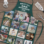 Any Text Photo Collage Best Dad Grill Master Green Apron<br><div class="desc">Celebrate the simple joys of family and kids with an elegant custom photo collage green and white apron. Pictures and all text are simple to customise. Quote that reads "World's Best Dad and Grillmaster Ever Est. 20YY" can include kids names and be personalised for Daddy, Pop, Papa, Grandpa, etc. IMAGE...</div>
