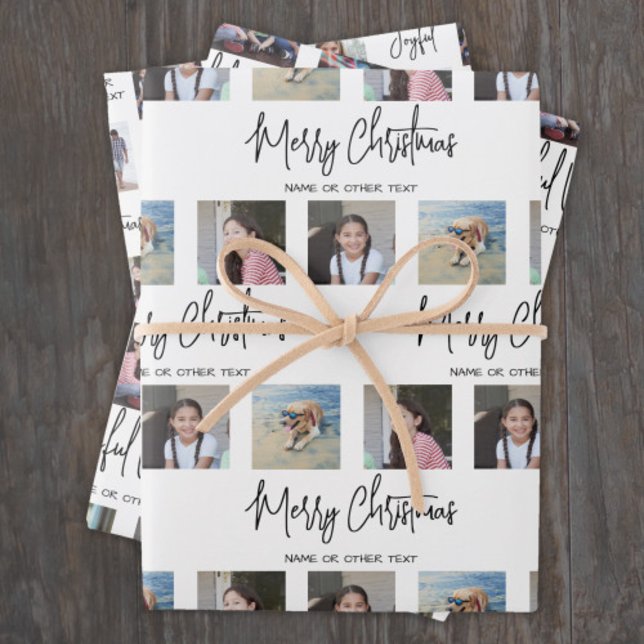 Any Text Photo Collage Black and White Christmas Wrapping Paper Sheet (Creator Uploaded)