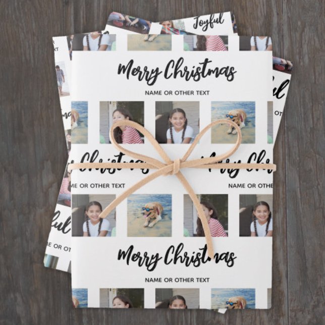 Any Text Photo Collage Simple Brushed Christmas Wrapping Paper Sheet (Creator Uploaded)