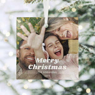 Any Text Photo Overlay Simple Retro Typography Glass Tree Decoration