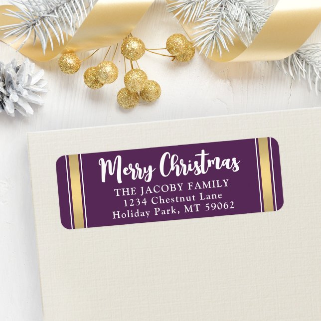 Any Text Purple and Gold Christmas Return Address (Creator Uploaded)