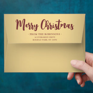 Any Text Return Address Burgundy & Gold Christmas Envelope