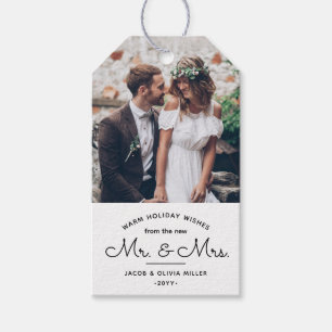 Any Text Simple 2 Photo Newlyweds New Mr. & Mrs. Gift Tags