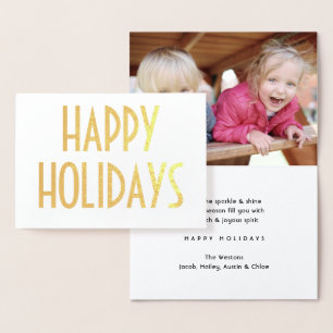 Any Text Simple Kraft Happy Holidays Silver Real Foil Card