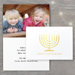 Any Text Simple Menorah Happy Hanukkah Gold Real Foil Card<br><div class="desc">Send Happy Hanukkah wishes with the chic luxe shine of gold real foil. Interior message is a simple printed gold colour font (not foil). All text can be customised or deleted.Template includes options to change or delete greeting on front and/or message inside for a blank card. Minimalist modern design features...</div>