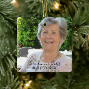 Any Text Two Photo Simple Memorial Ceramic Ornament