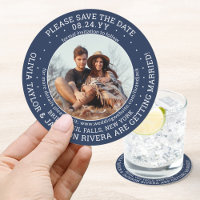 Any Text Wedding Save the Date Photo Navy & White