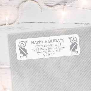 Any Text White & Grey Holiday Holly Return Address