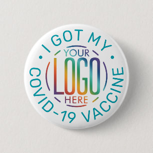 Any Text & Your Logo Covid Vaccine White Teal Blue 6 Cm Round Badge