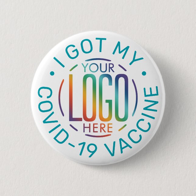 Any Text & Your Logo Covid Vaccine White Teal Blue 6 Cm Round Badge (Front)