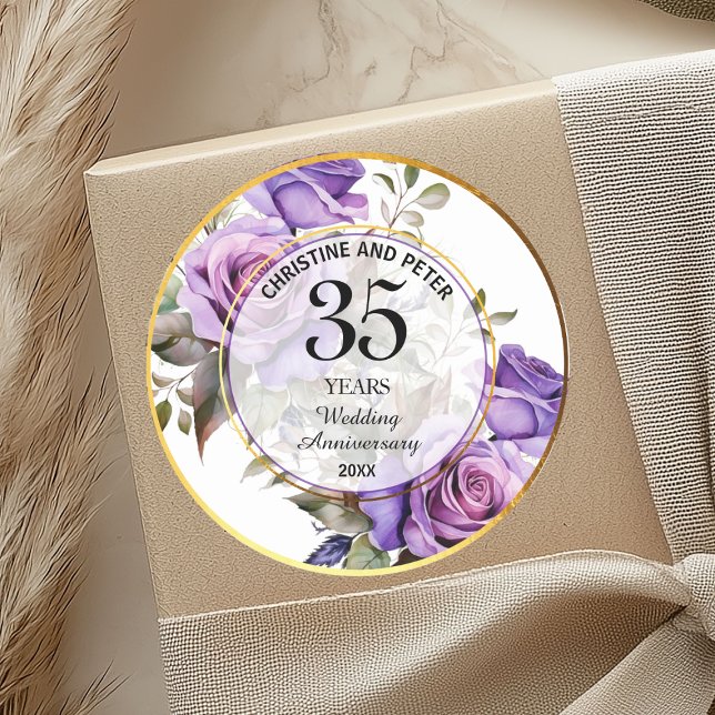 Any Wedding (35) Gold Frame Roses Anniversary Classic Round Sticker (Creator Uploaded)