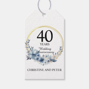 Any Wedding (40) Elegant Blue Floral Anniversary Gift Tags