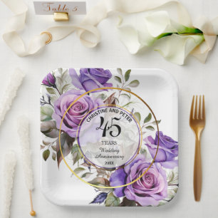 Any Wedding (45) Gold Frame Roses Anniversary Paper Plate